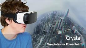  Presentation with virtual reality therapy - Beautiful theme featuring collage with boy in virtual backdrop and a ocean colored foreground