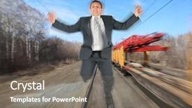  Presentation with running tracks - Audience pleasing PPT theme consisting of collage with businessman in black backdrop and a gray colored foreground