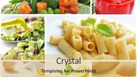  Presentation with mediterranean diet - PPT theme enhanced with collage with different dishes ot the mediterranean diet background and a yellow colored foreground