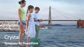  Presentation with sea fishing - Cool new slide deck with collage with family of three backdrop and a seafoam green colored foreground