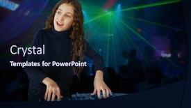  Presentation with night club - Beautiful theme featuring collage with happy beautiful girl with curly hair sings behind dj console on night club background backdrop and a wine colored foreground