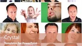  Presentation with children - Amazing PPT theme having collage-with-happy-grimacing-children backdrop and a coral colored foreground