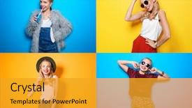  Presentation with hipster girl playing tetris game - Amazing presentation design having collage with hipster girl backdrop and a gold colored foreground