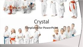  Presentation with karate - Audience pleasing slide set consisting of collage with little children practising backdrop and a white colored foreground