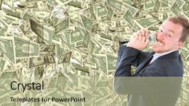  Presentation with nutrition word collage - Amazing PPT theme having collage with man eating dollars backdrop and a mint green colored foreground