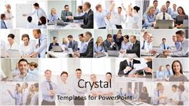  Presentation with concept for problem solving many - Amazing presentation having collage with many business people backdrop and a lemonade colored foreground