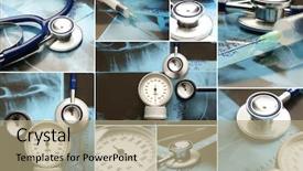  Presentation with collage medical - Presentation featuring collage with medical stuff background and a  colored foreground