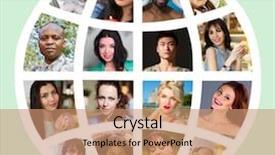  Presentation with world geography earth globe model - Slide set with collage with portraits of different background and a coral colored foreground