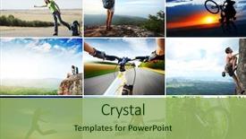  Presentation with hiking - PPT theme featuring collage with sport and travel background and a mint green colored foreground