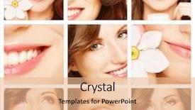  Presentation with beauty makeup - Presentation theme with collage with young beautiful happy background and a coral colored foreground