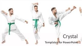  Presentation with karate - Presentation theme with collage with young man practising background and a pink colored foreground