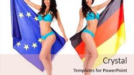  Presentation with clear - Slide deck having collage young beautiful brunette women background and a coral colored foreground