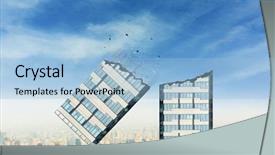  Presentation with skyscraper - Audience pleasing PPT layouts consisting of collapse - part of broken skyscraper falling backdrop and a light blue colored foreground