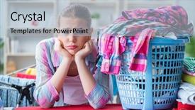  Presentation with tired - Audience pleasing slides consisting of collapse - tired depressed housewife doing laundry backdrop and a light blue colored foreground