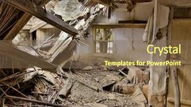  Presentation with old house - Colorful presentation theme enhanced with collapsed roof in an abandoned derelict house in an old village in bulgaria backdrop and a violet colored foreground