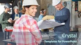  Presentation with metallurgy - Audience pleasing presentation consisting of collar worker apprentice in metallurgy backdrop and a ocean colored foreground