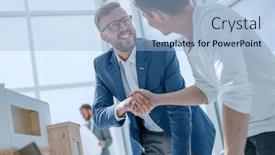  Presentation with architects - Cool new slide set with colleague-architects-congratulating-each backdrop and a light blue colored foreground