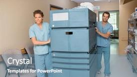  Presentation with male nurse - PPT theme consisting of old and big clock hanging background and a violet colored foreground