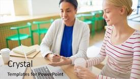  Presentation with ideas - PPT layouts enhanced with colleague during working meeting background and a coral colored foreground