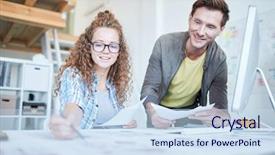  Presentation with data meeting - Amazing theme having colleague financial data at meeting backdrop and a sky blue colored foreground