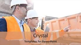  Presentation with colleague farewell - PPT layouts consisting of colleague holding laptop at construction background and a coral colored foreground