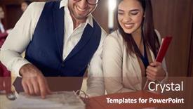 Presentation with coworkers - Presentation theme consisting of colleague-hotel-coworkers-consulting-chatting background and a tawny brown colored foreground
