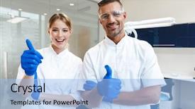  Presentation with medical imaging center mri - Cool new PPT theme with colleague in medical dentist center backdrop and a light blue colored foreground