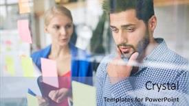  Presentation with best solution - PPT theme featuring colleague offering the best solution background and a light blue colored foreground