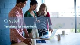  Presentation with taking notes - Slides consisting of colleague taking notes at their desk using laptop background and a ocean colored foreground