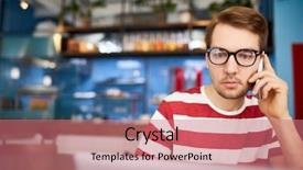  Presentation with smartphone - Audience pleasing slide deck consisting of colleague while reading online data backdrop and a  colored foreground