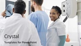  Presentation with radiologist - Cool new slides with colleagues analyzing x-ray backdrop and a light gray colored foreground