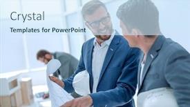  Presentation with architects - Amazing presentation design having colleagues-architects-discussing-sketches backdrop and a sky blue colored foreground