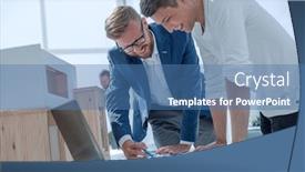  Presentation with architects - Amazing presentation theme having colleagues-architects-discussing-sketches backdrop and a teal colored foreground