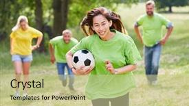  Presentation with sports festival - Beautiful slides featuring colleagues are making a race backdrop and a soft green colored foreground