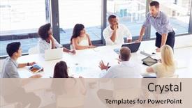  Presentation with meeting - PPT theme enhanced with colleagues at a meeting background and a soft green colored foreground