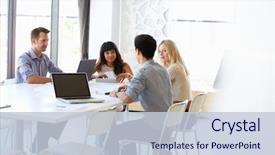  Presentation with meeting - Colorful presentation theme enhanced with colleagues at an office meeting backdrop and a lemonade colored foreground