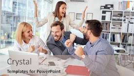  Presentation with celebrate - Audience pleasing slide deck consisting of colleagues-celebrate-success-happy-business backdrop and a soft green colored foreground