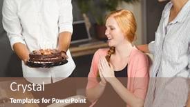  Presentation with birthday cake - Slide deck having colleagues-celebrating-birthday-with-cake background and a violet colored foreground