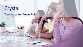  Presentation with office room - Beautiful PPT theme featuring colleagues day dreaming while sitting in conference room at creative office backdrop and a sky blue colored foreground