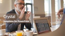  Presentation with ideas - PPT theme having colleagues discussing ideas in informal background and a coral colored foreground