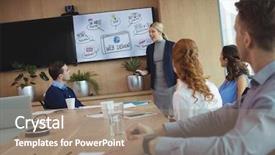  Presentation with board meeting - Presentation theme enhanced with colleagues during meeting in board background and a coral colored foreground