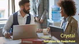  Presentation with bright ideas - Audience pleasing PPT layouts consisting of colleagues-exchanging-ideas-talking backdrop and a tawny brown colored foreground