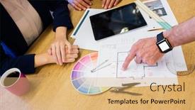  Presentation with meeting - Presentation theme having colleagues-having-a-meeting background and a yellow colored foreground