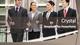  Presentation with discussion - Audience pleasing presentation theme consisting of colleagues having discussion whilst walk backdrop and a dark gray colored foreground
