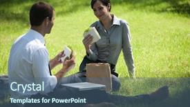  Presentation with lunch - Colorful slide deck enhanced with colleagues having lunch break outdoors backdrop and a ocean colored foreground