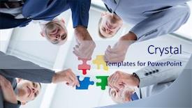  Presentation with puzzle piece steps - Theme enhanced with colleagues holding piece of puzzle background and a light blue colored foreground