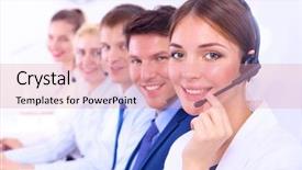  Presentation with call center - Colorful presentation design enhanced with colleagues in a call center backdrop and a  colored foreground