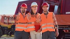  Presentation with trucks - Colorful PPT layouts enhanced with colleagues in a freight forwarding backdrop and a red colored foreground