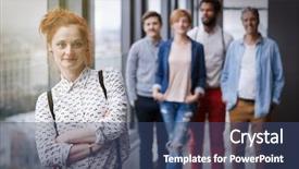  Presentation with business process - PPT theme having colleagues in background post process background and a ocean colored foreground