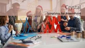  Presentation with fun work - Slide set having colleagues-in-bright-office-having background and a coral colored foreground